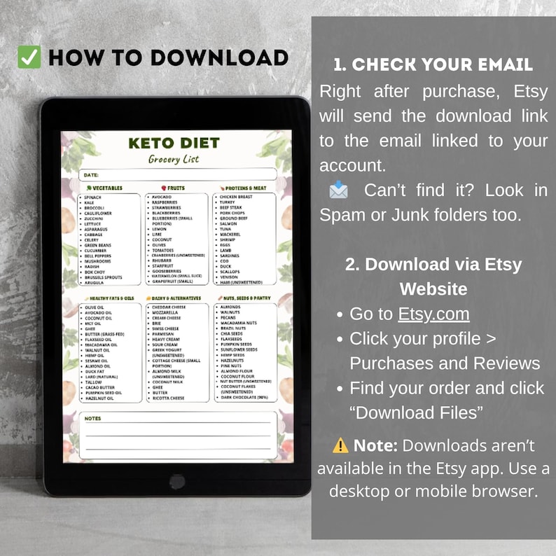Keto Grocery List Printable | Low Carb Food List | Keto Diet Foods Chart | Keto Shopping PDF
