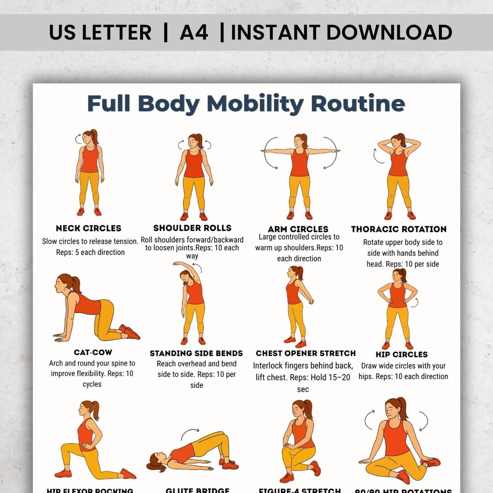 Mobility Routine Chart.pdf Full Body Mobility Routine Printable, 16 Mobility Exercises PDF ...