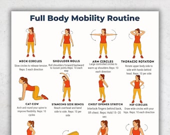 Full Body Mobility Routine Printable, 16 Mobility Exercises PDF, Stretching & Warm-Up Chart, Fitness Routine Printable