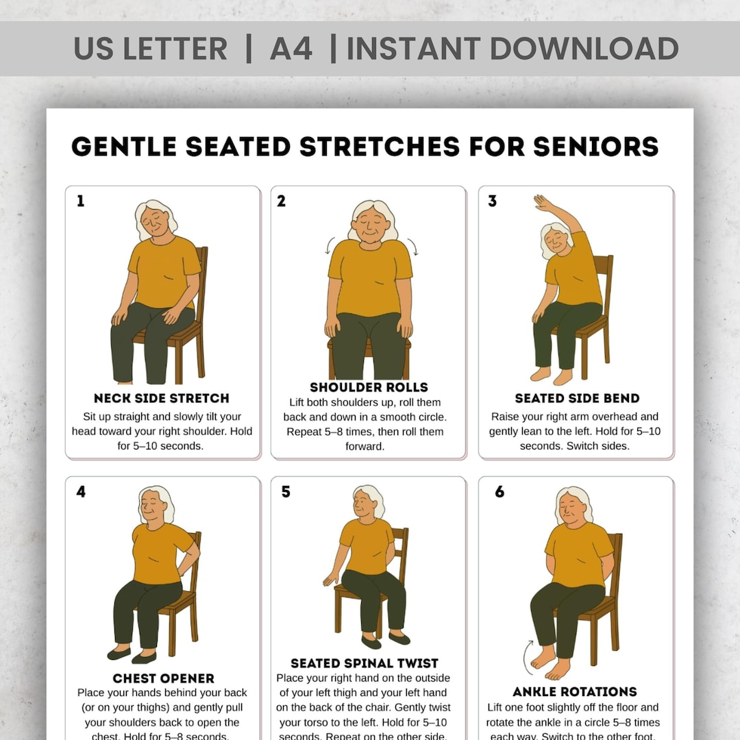 Gentle Seated Stretches for Seniors PDF, Chair Exercise Printable