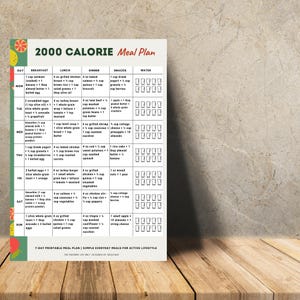 2000 Calorie Meal Plan Printable | 7-Day 2000 Calories Menu PDF