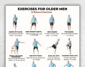 Balance Exercises for Older Men Printable – 16 Standing Balance Exercises, Senior Men Stability Routine, Home Workout Chart PDF