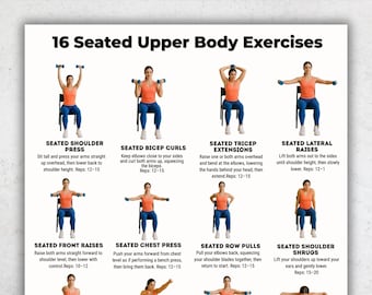 Workout zittend bovenlichaam afdrukbaar | Stoeloefeningroutine | Zittend armtraining pdf | Oefeningen voor bovenlichaam stoel downloaden