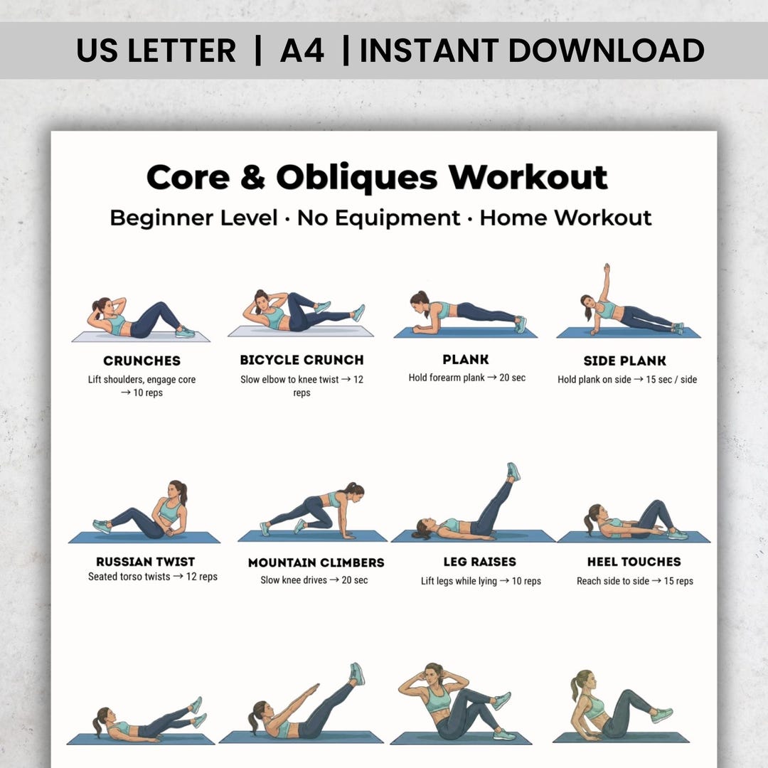 Core & Obliques Workout for Beginners, Abs Workout at Home, No ...