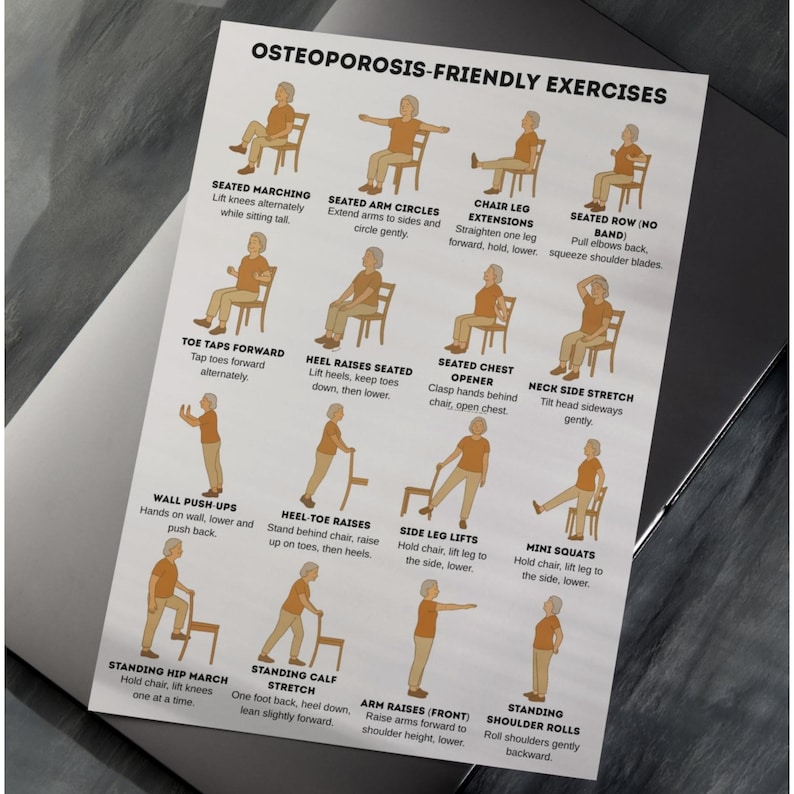 Osteoporosis Exercise Chart for Seniors – 16 Safe Chair & Standing ...