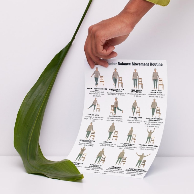 Senior Balance Exercise Poster, Standing Balance Routine for Seniors ...