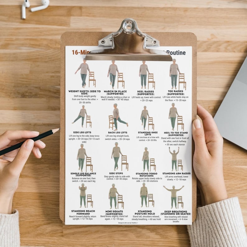 Senior Balance Exercise Poster, Standing Balance Routine for Seniors ...