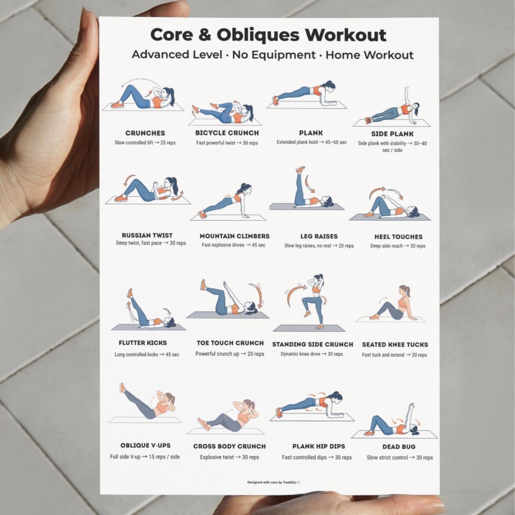 Core & Obliques Workout Advanced, Abs Workout at Home, No Equipment ...