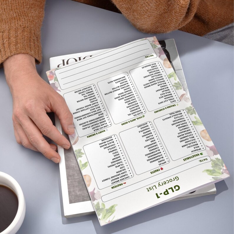 GLP-1 Grocery List printable showing a clean text-based shopping list organized into six food categories with multiple items per category. One-page printable grocery list designed for easy meal planning and shopping, suitable for printing on A4 or US Letter or for digital use.