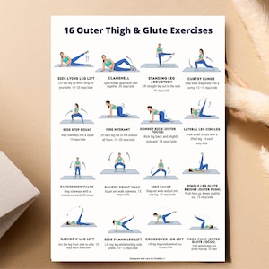 16 Outer Thigh & Glute Exercises Printable | Lower Body Workout Sheet (A4 & US Letter)