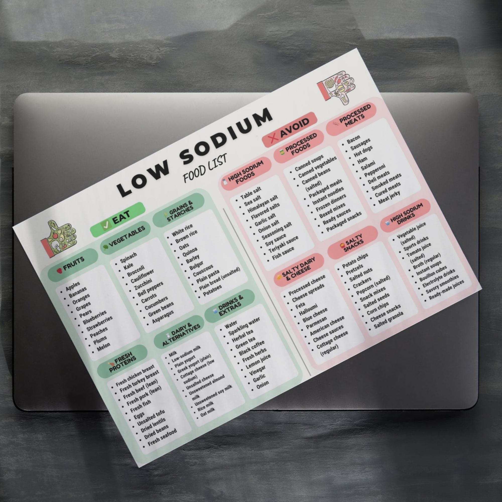 Low Sodium Food List Printable, Low Sodium Diet Food List, Low Salt ...
