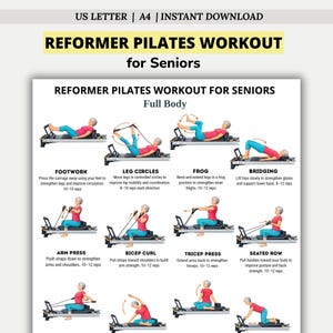 Reformer Pilates-träning för seniorer, utskrivbar | Övningsschema för hela kroppen i PDF-format | Lågintensiv träning för äldre vuxna hemma