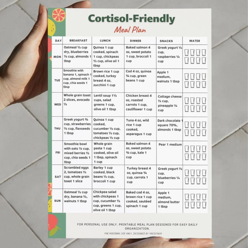 7 Day Cortisol Meal Plan Printable | Cortisol Friendly Meal Plan PDF ...