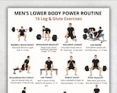 Men’s Lower Body Workout Printable | Leg Day Routine | 16 Exercises Chart | Glutes & Legs Training Plan | Gym Workout Sheet PDF