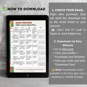 High Protein 2000 Calorie Meal Plan Printable | 7 Day Protein Meal Prep PDF