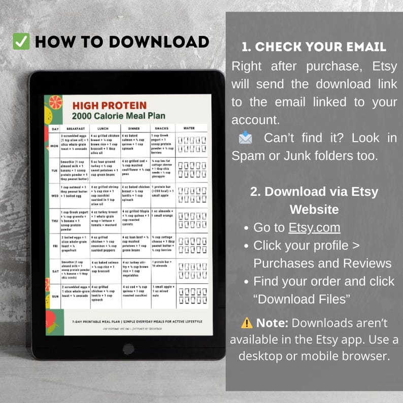 High Protein 2000 Calorie Meal Plan Printable | 7 Day Protein Meal Prep PDF