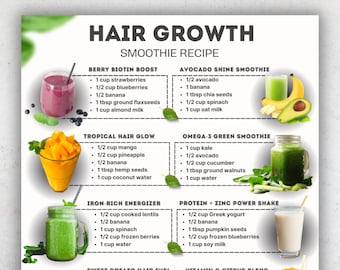 Hair Growth Smoothie Recipes, Biotin Rich Smoothies, Foods for Hair, Printable PDF, Natural Hair Nutrition, Instant Download, A4 US Letter