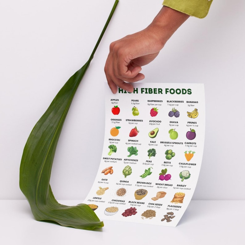 High Fiber Foods Chart | Printable Fiber Food List | Plant-Based Diet PDF