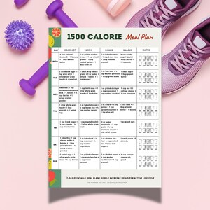 1500 Calorie Meal Plan Printable | 7-Day 1500 Calories Menu PDF for Easy Meal Prep