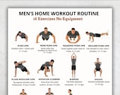 Men’s Home Workout Routine Printable | 16 No Equipment Exercises | Bodyweight Workout Chart | Fitness Exercise Sheet PDF A4 US Letter