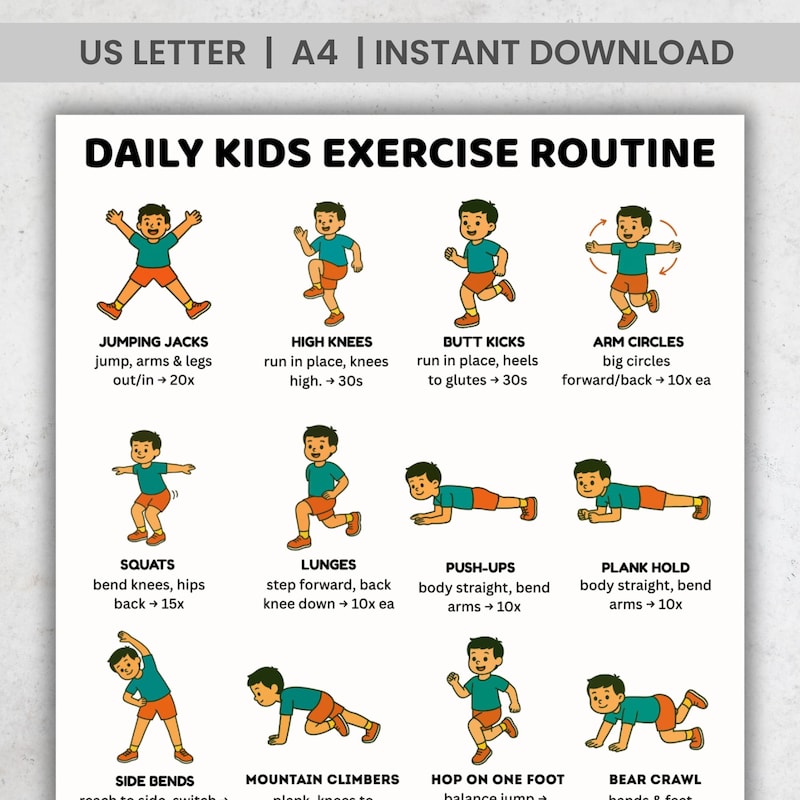 Kids Daily Exercise Chart - Etsy