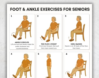 Foot & Ankle Exercises for Seniors – Seated Low-Impact Mobility Flexibility Chart, Printable PDF, Gentle Senior Leg Routine