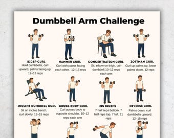 Dumbbell Arm Challenge, 16 Exercises, Biceps Triceps Workout, Home
