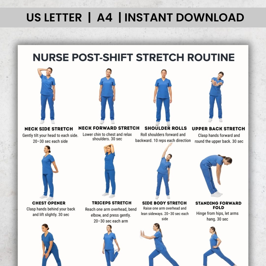 Nurses Workout Routine Pdf Nurse Post-shift Stretch Routine, 16 Gentle Exercises, Full-body ...