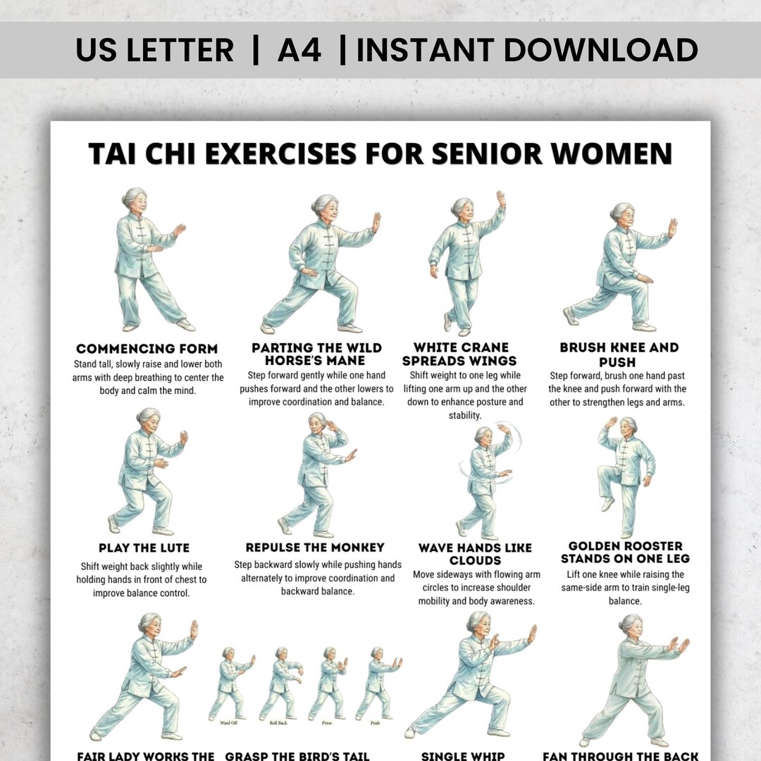 Tai Chi Exercises For Senior Women Printable Tai Chi Forms Poster 