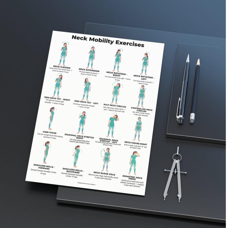 Neck Mobility Exercises Printable | Neck Stretching Routine | Neck ...