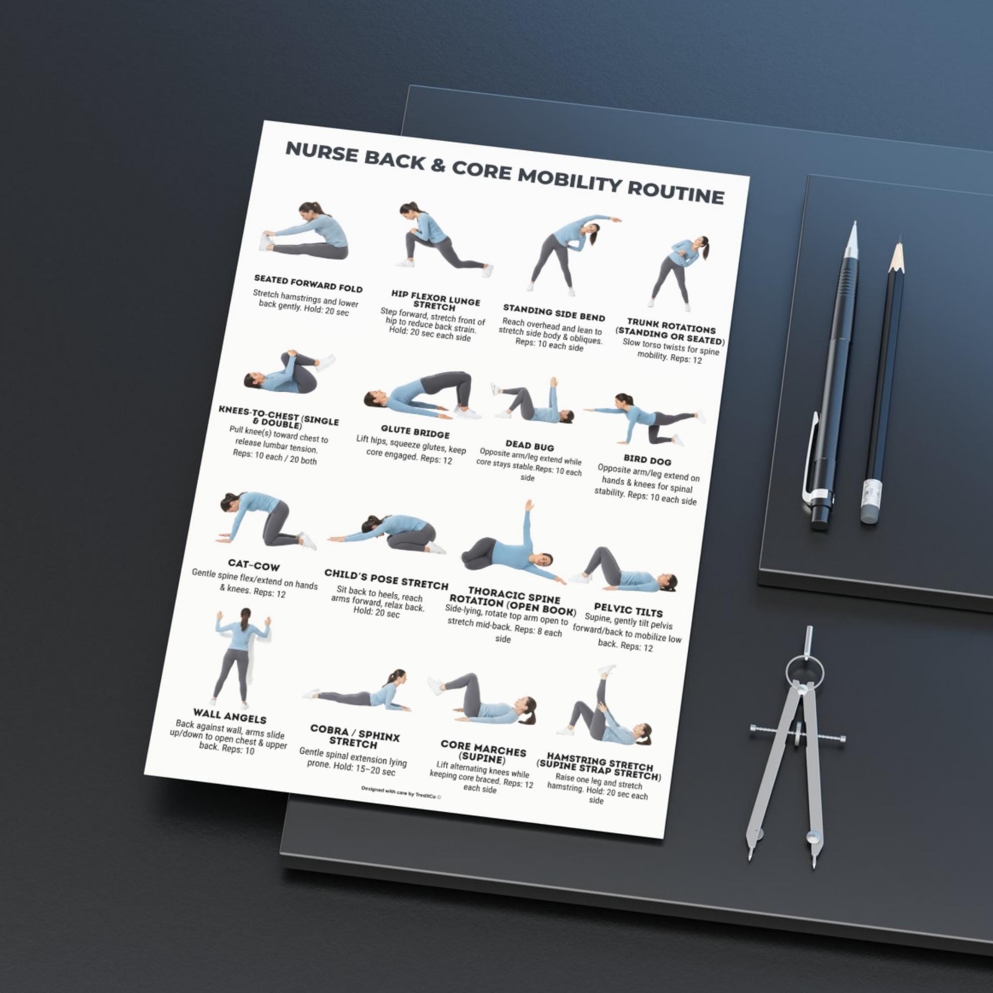 Nurse Back & Core Mobility Routine · 16 Exercises Printable · Daily ...