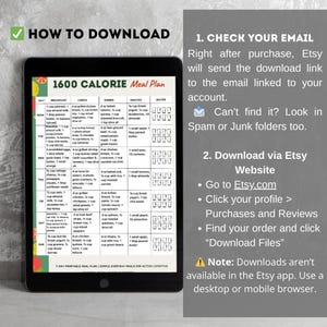 1600 Calorie Meal Plan Printable | 7-Day 1600 Calories Menu | Portion Control PDF