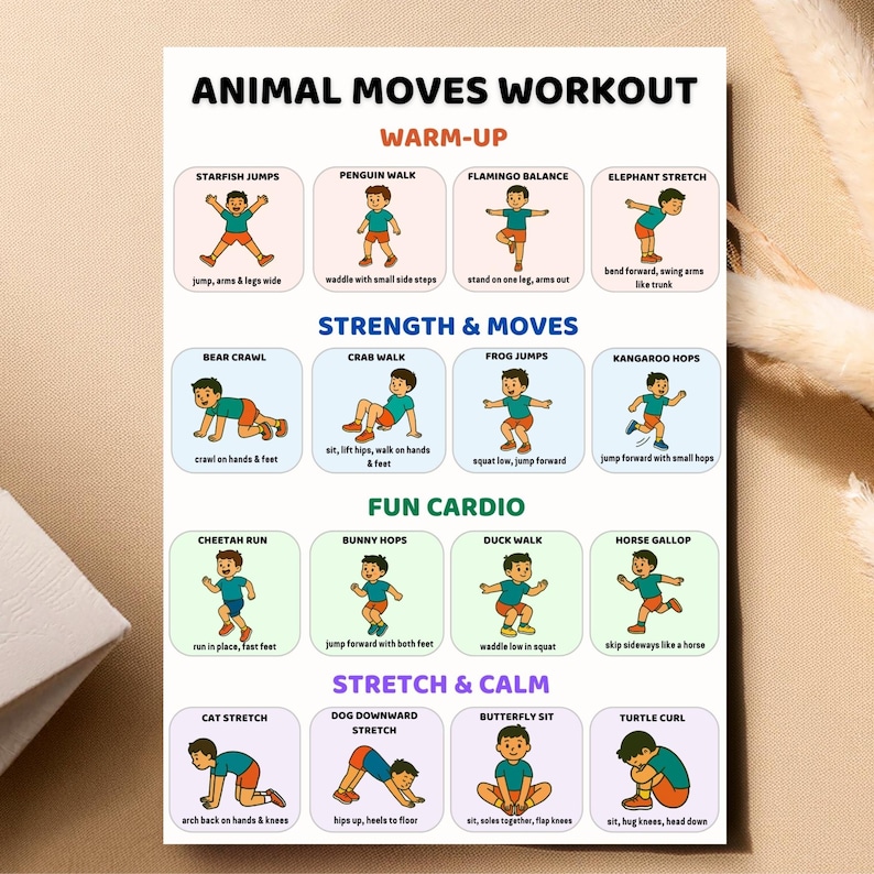 Kids Yoga Workout Bundle | Kids Yoga Poses Animal Moves Movement ...