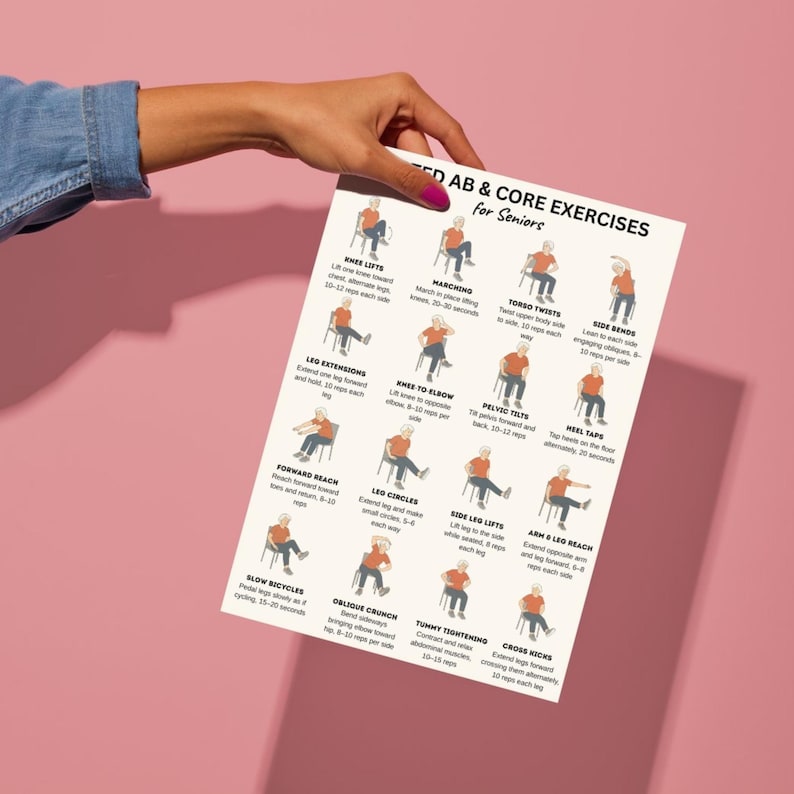 Seated Ab and Core Exercises for Seniors | Chair Workout Printable PDF ...