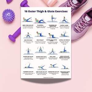 16 Outer Thigh & Glute Exercises Printable | Lower Body Workout Sheet (A4 & US Letter)