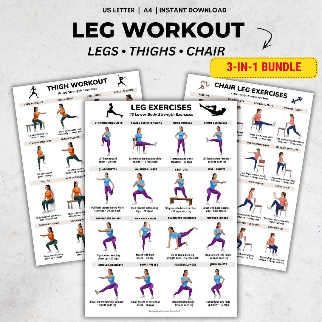 Leg Workout Poster Set Printable, Lower Body Exercise Charts Bundle ...