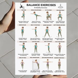 Balance Exercises Printable Chart, Balance Training Workout Poster ...