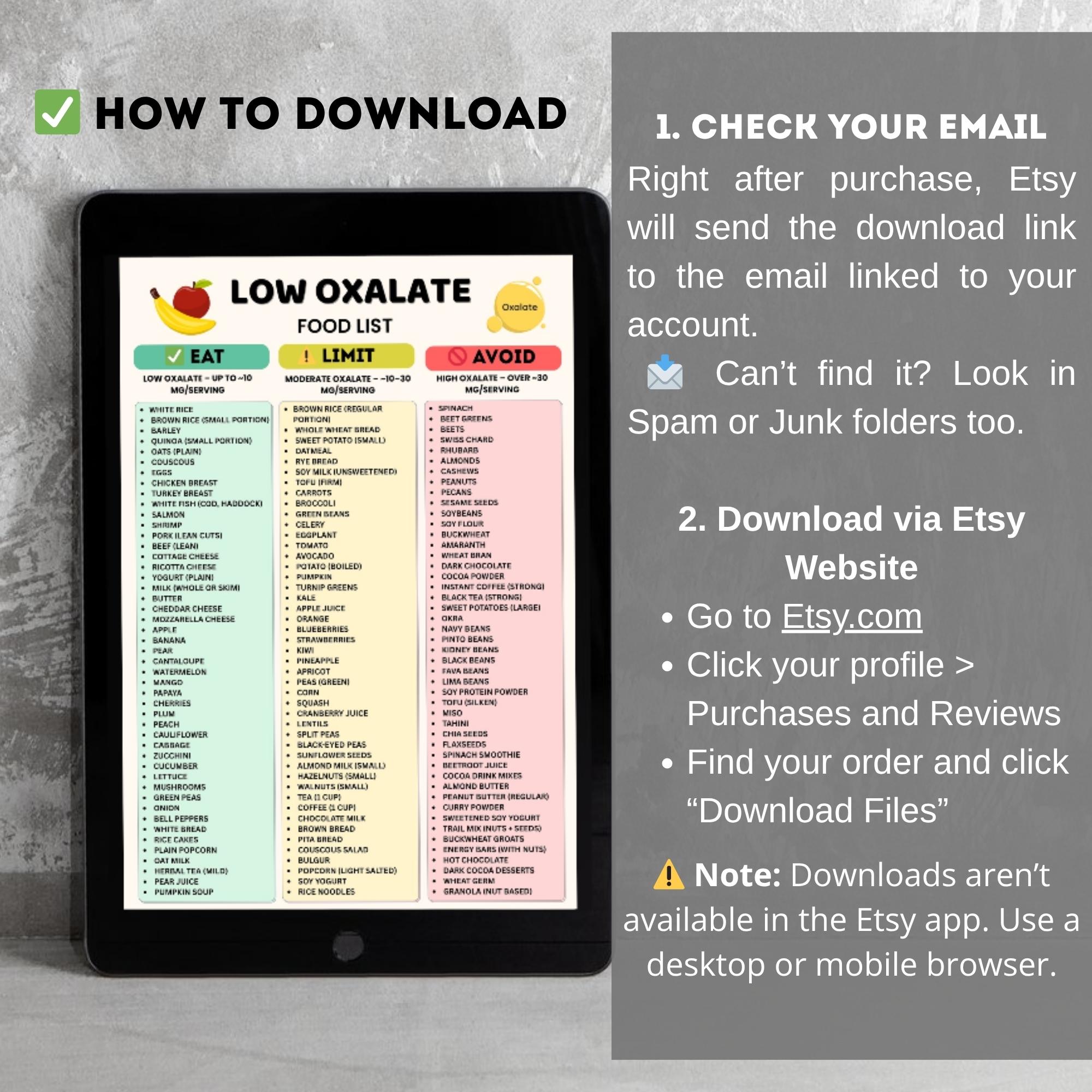 Low Oxalate Food List Printable, Kidney Stones Meal Planning Chart ...