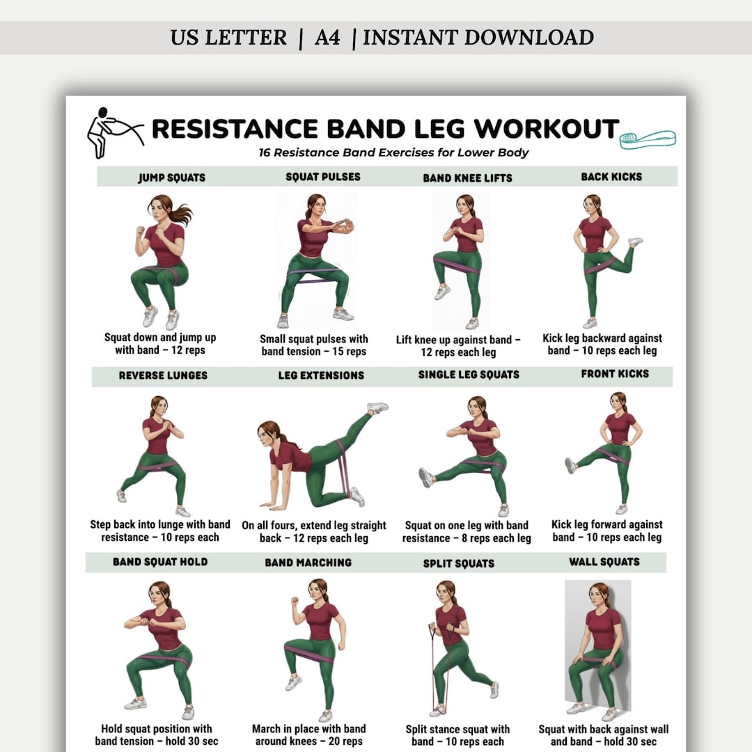 Resistance Band Leg Exercises Printable, Resistance Band Workout Chart ...