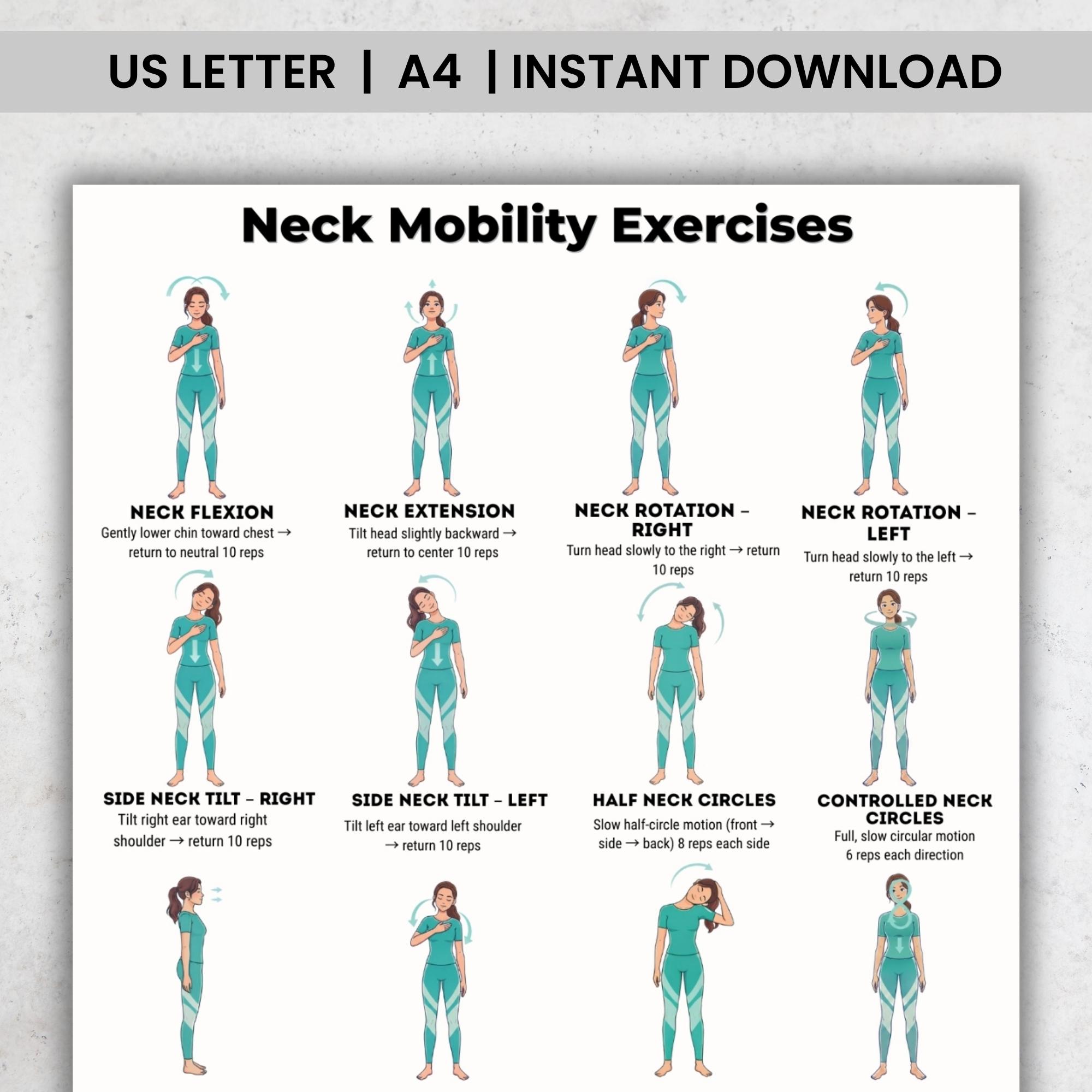 Neck Mobility Exercises Printable | Neck Stretching Routine | Neck