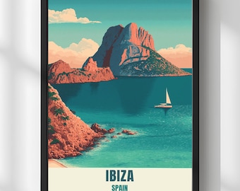 Ibiza Spain Poster, Ibiza Spain Wall Art Print, Ibiza Travel Poster Decor, Mediterranean Coast Wall Art Gift, Balearic Islands Art