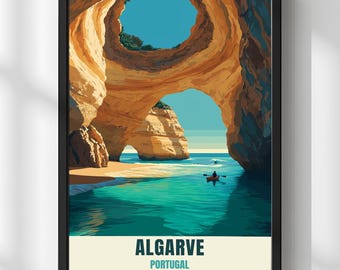 Algarve Portugal Poster, Algarve Portugal Wall Art Print, Algarve Sea Cave Travel Poster Decor, Portugal Coastal Wall Art Home Decor Gift