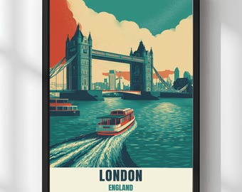 London Tower Bridge Print, Retro Travel Poster