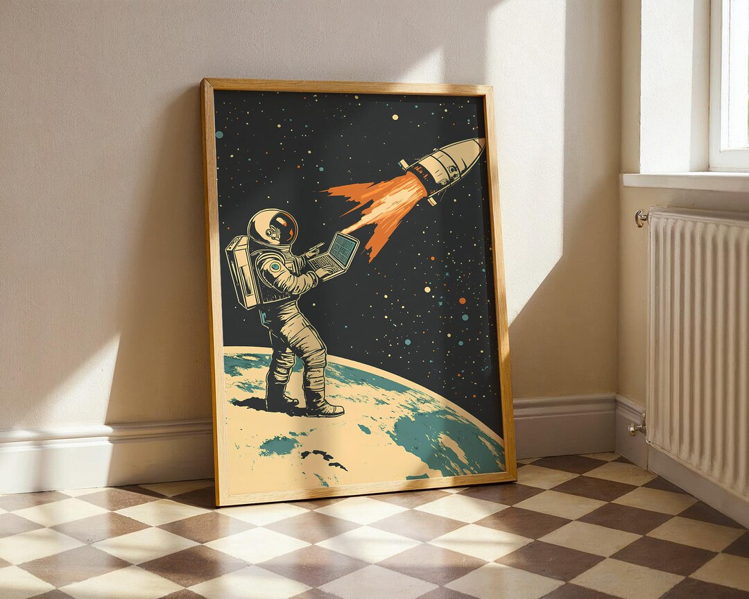 Retro Astronaut Space Art Vintage Sci Fi Poster Printable Rocket Launch ...