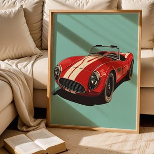 Red Vintage Race Car Poster Classic Convertible Print Retro Auto Art Sportscar Wall Decor Man Cave Artwork Car Enthusiast Digital Download