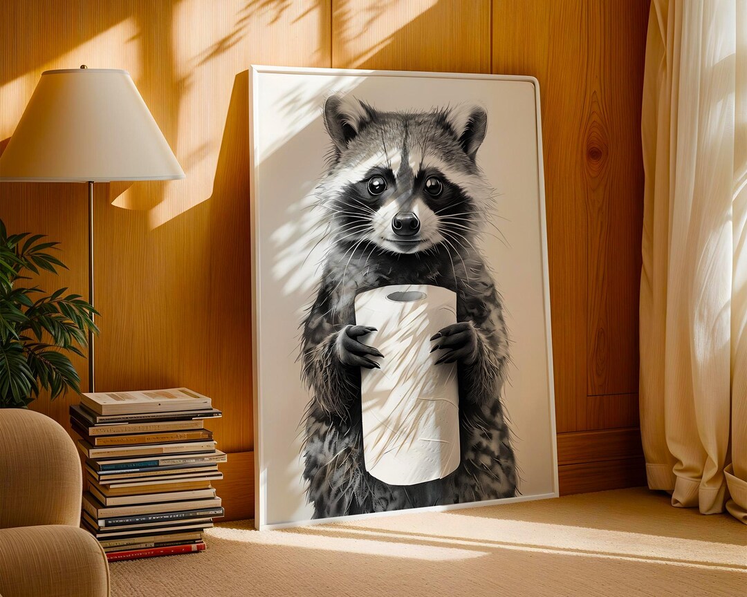 Quirky Raccoon Wall Art – Black & White Minimalist Print | Funny Animal ...