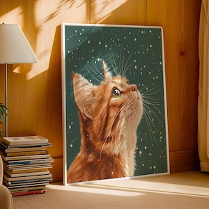 Orange Tabby Cat Winter Snow Art Cute Kitten Digital Print Pet Lover Gift Cozy Wall Decor Animal Illustration Instant Download JPG