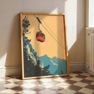 Vintage Cable Car Wall Art Printable Retro Mountain Travel Poster Aesthetic Gondola Print Digital Landscape Artwork Instant Download