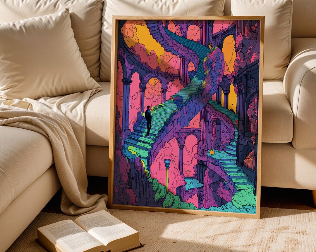 Surreal Psychedelic Art Trippy Dreamscape Stairs Print Fantasy Illusion ...