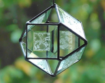 Octahedron prism, geometric hanging stained glass suncatcher